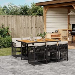 vidaXL Set mobilier de grădină cu perne, 7 piese, negru, poliratan imagine