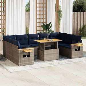 vidaXL Set mobilier de grădină cu perne, 10 piese, gri, poliratan imagine