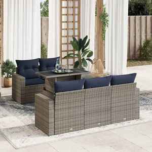 vidaXL Set mobilier grădină cu perne 6 piese gri poliratan/lemn acacia imagine
