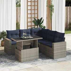 vidaXL Set mobilier grădină cu perne 6 piese gri poliratan/lemn acacia imagine