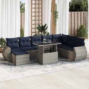 vidaXL Set canapele grădină perne 11 piese, gri, poliratan/lemn acacia imagine