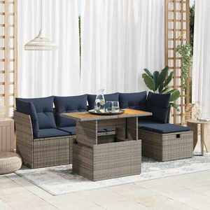 vidaXL Set mobilier grădină cu perne 6 piese gri poliratan/lemn acacia imagine