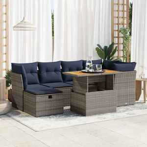 vidaXL Set canapele grădină perne 7 piese negru, poliratan/lemn acacia imagine