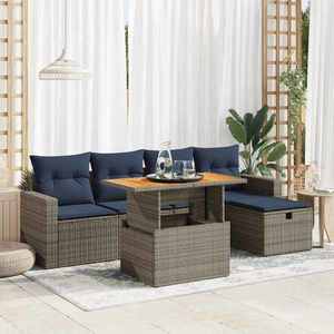 vidaXL Set mobilier grădină cu perne 6 piese gri poliratan/lemn acacia imagine