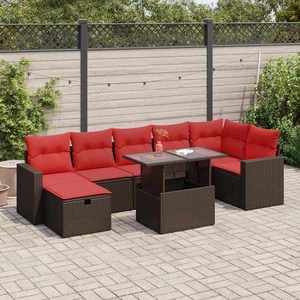 vidaXL Set mobilier grădină perne 8 piese negru, poliratan/lemn acacia imagine