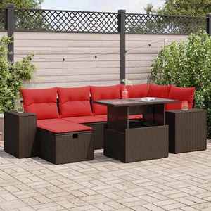 vidaXL Set canapele grădină perne 7 piese negru, poliratan/lemn acacia imagine