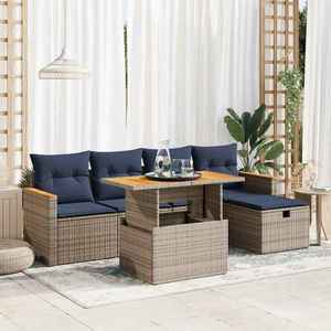 vidaXL Set mobilier grădină cu perne 6 piese gri poliratan/lemn acacia imagine