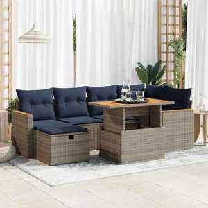vidaXL Set canapele grădină perne 7 piese negru, poliratan/lemn acacia imagine