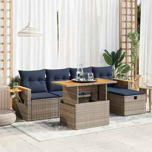 vidaXL Set mobilier grădină cu perne 6 piese gri poliratan/lemn acacia imagine