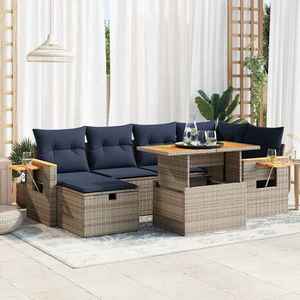 vidaXL Set canapele grădină perne 7 piese negru, poliratan/lemn acacia imagine
