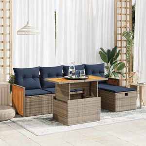vidaXL Set mobilier grădină cu perne 6 piese gri poliratan/lemn acacia imagine