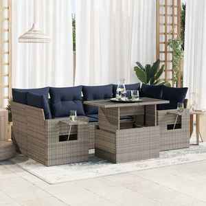 vidaXL Set canapele grădină perne 7 piese negru, poliratan/lemn acacia imagine