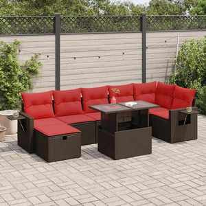 vidaXL Set mobilier grădină perne 8 piese negru, poliratan/lemn acacia imagine