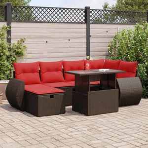 vidaXL Set canapele grădină perne 7 piese negru, poliratan/lemn acacia imagine