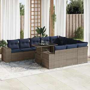 vidaXL Set canapele grădină perne 11 piese, gri, poliratan/lemn acacia imagine