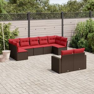 Set mobilier de exterior cu perne, 9 piese, maro, poliratan imagine