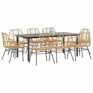 vidaXL Set mobilier grădină, 9 piese, maro, poliratan și sticlă imagine
