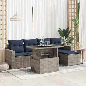 vidaXL Set mobilier grădină cu perne 6 piese gri poliratan/lemn acacia imagine