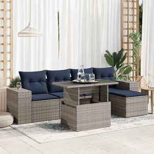 vidaXL Set mobilier grădină cu perne 6 piese gri poliratan/lemn acacia imagine