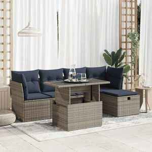 vidaXL Set mobilier grădină cu perne 6 piese gri poliratan/lemn acacia imagine
