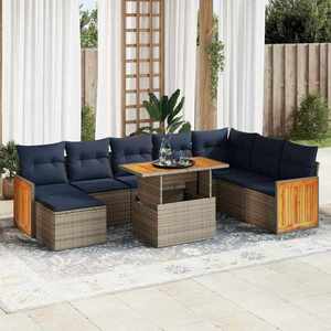 vidaXL Set canapele grădină perne 11 piese, gri, poliratan/lemn acacia imagine
