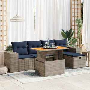 vidaXL Set mobilier grădină perne 6 piese negru poliratan/lemn acacia imagine