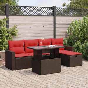 vidaXL Set mobilier grădină perne 6 piese negru poliratan/lemn acacia imagine