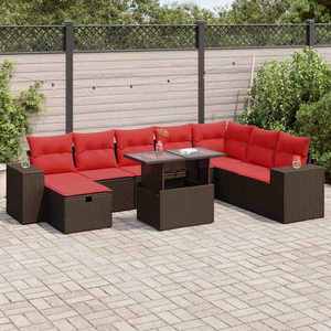 vidaXL Set mobilier grădină perne 9 piese negru poliratan/lemn acacia imagine