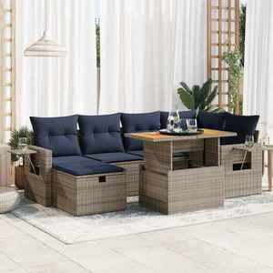 vidaXL Set canapele grădină perne 7 piese negru, poliratan/lemn acacia imagine