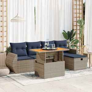 vidaXL Set mobilier grădină perne 6 piese negru poliratan/lemn acacia imagine
