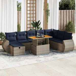 vidaXL Set mobilier grădină perne 9 piese negru poliratan/lemn acacia imagine