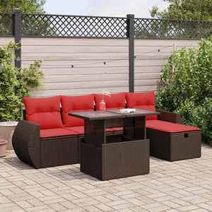 vidaXL Set mobilier grădină perne 6 piese negru poliratan/lemn acacia imagine