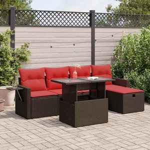 Set mobilier de exterior cu perne, 6 piese, negru, poliratan imagine