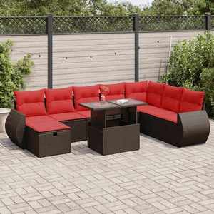 vidaXL Set mobilier grădină perne 9 piese negru poliratan/lemn acacia imagine