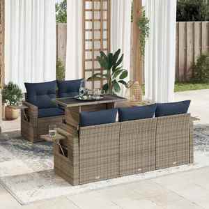 vidaXL Set mobilier grădină perne 6 piese negru poliratan/lemn acacia imagine