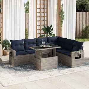 vidaXL Set canapele grădină perne 7 piese negru, poliratan/lemn acacia imagine