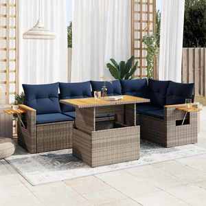 vidaXL Set mobilier grădină cu perne 6 piese gri poliratan/lemn acacia imagine