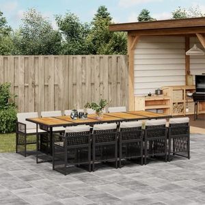 vidaXL Set mobilier de exterior cu perne, 11 piese, negru, poliratan imagine