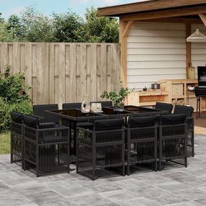 vidaXL Set mobilier de exterior cu perne, 11 piese, negru, poliratan imagine