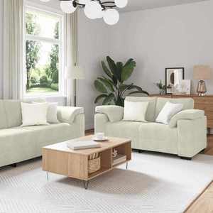 vidaXL Set de canapele cu perne, 3 piese, crem, catifea imagine