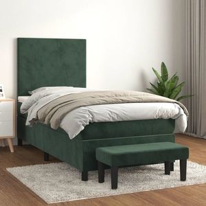 vidaXL Pat box spring cu saltea, verde închis, 100x200 cm, catifea imagine