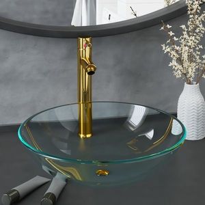 vidaXL Chiuvetă baie robinet și scurgere tip push, transparent, sticlă imagine