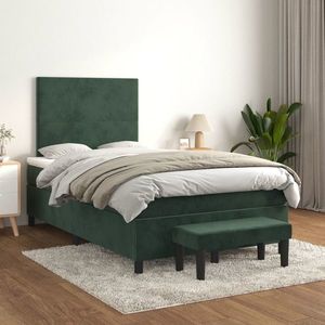 vidaXL Pat box spring cu saltea, verde închis, 120x200 cm, catifea imagine