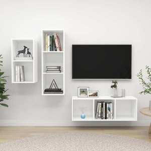 vidaXL Set de dulapuri TV, 3 piese, alb, lemn prelucrat imagine