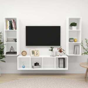 vidaXL Set de dulapuri TV, 3 piese, alb, lemn prelucrat imagine