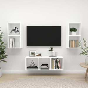 vidaXL Set de dulapuri TV, 3 piese, alb, lemn prelucrat imagine
