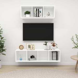 vidaXL Set de dulapuri TV, 2 piese, alb, lemn prelucrat imagine