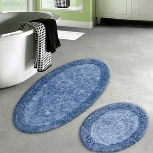 Set covorase de baie 2 piese, Alanur Home, Y-ZİGZAG-80X465VV000015, Bumbac, Albastru imagine