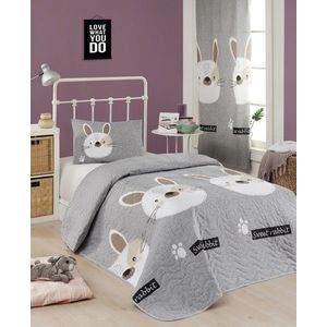 Set cuvertura matlasata Single 160x220 cm, 2 piese, Tavşancık - Light Brown, Grey, Roz, Eponj Home, 65% bumbac/35% poliester imagine