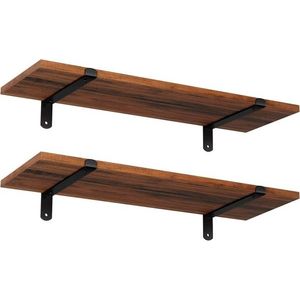 Set 2 rafturi de perete, Songmics, 60 x 20 x 7 cm, MDF/fier, maro rustic imagine